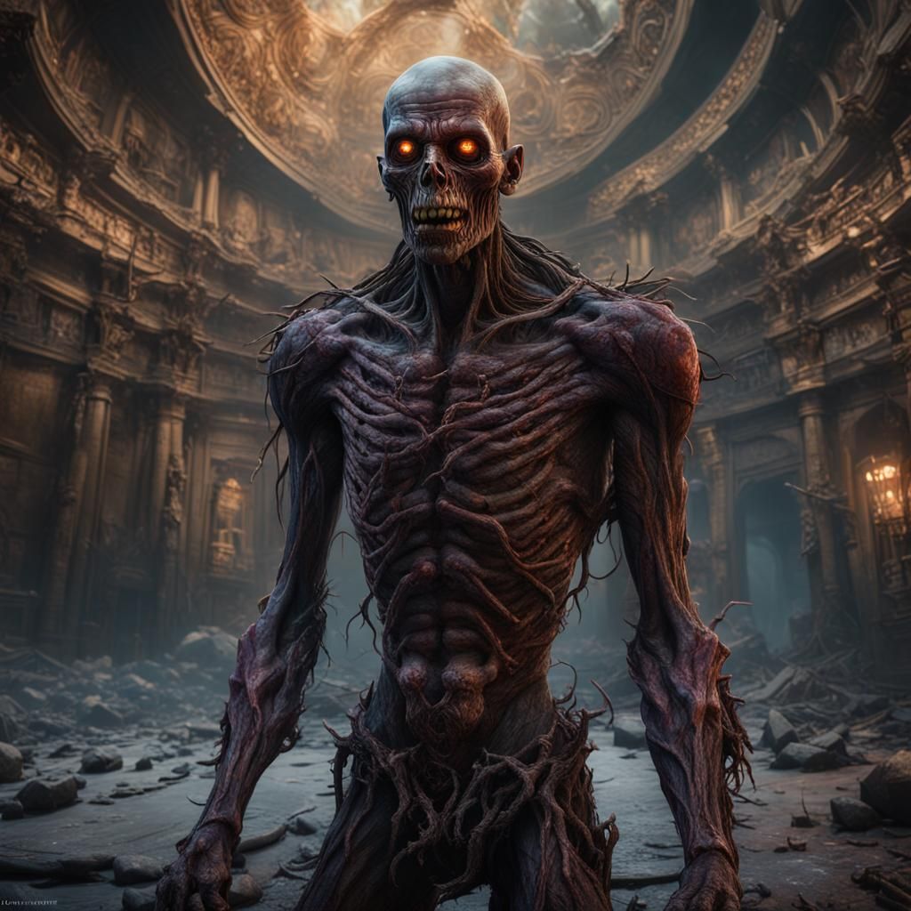 Terrified Malnourished Fighter: Hyperreal Matte Painting