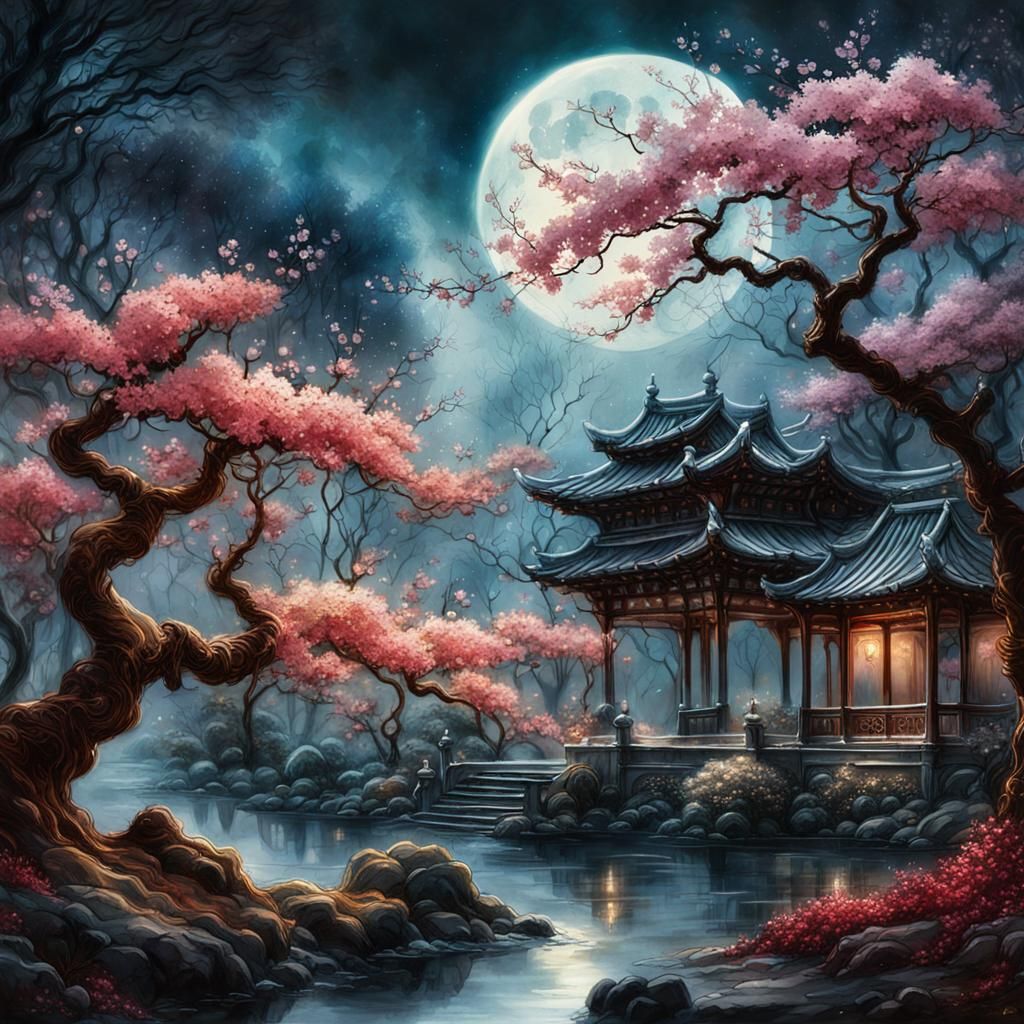 Mystical Cherry Blossom in Watercolor and Ink