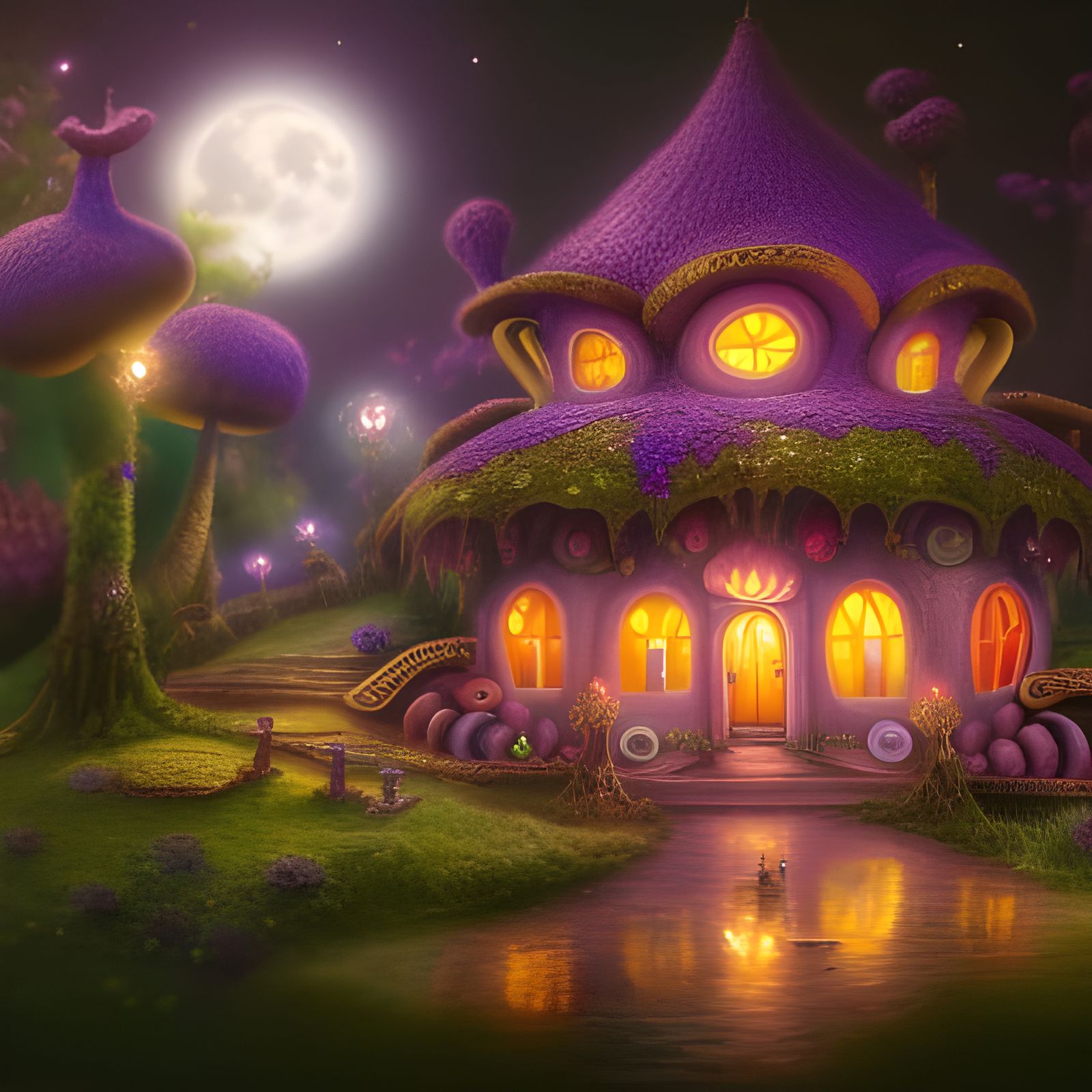 Enchanted Mushroom House in Purple Forest