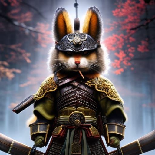 Squirrel Samurai Warrior in Japanese Temple Art