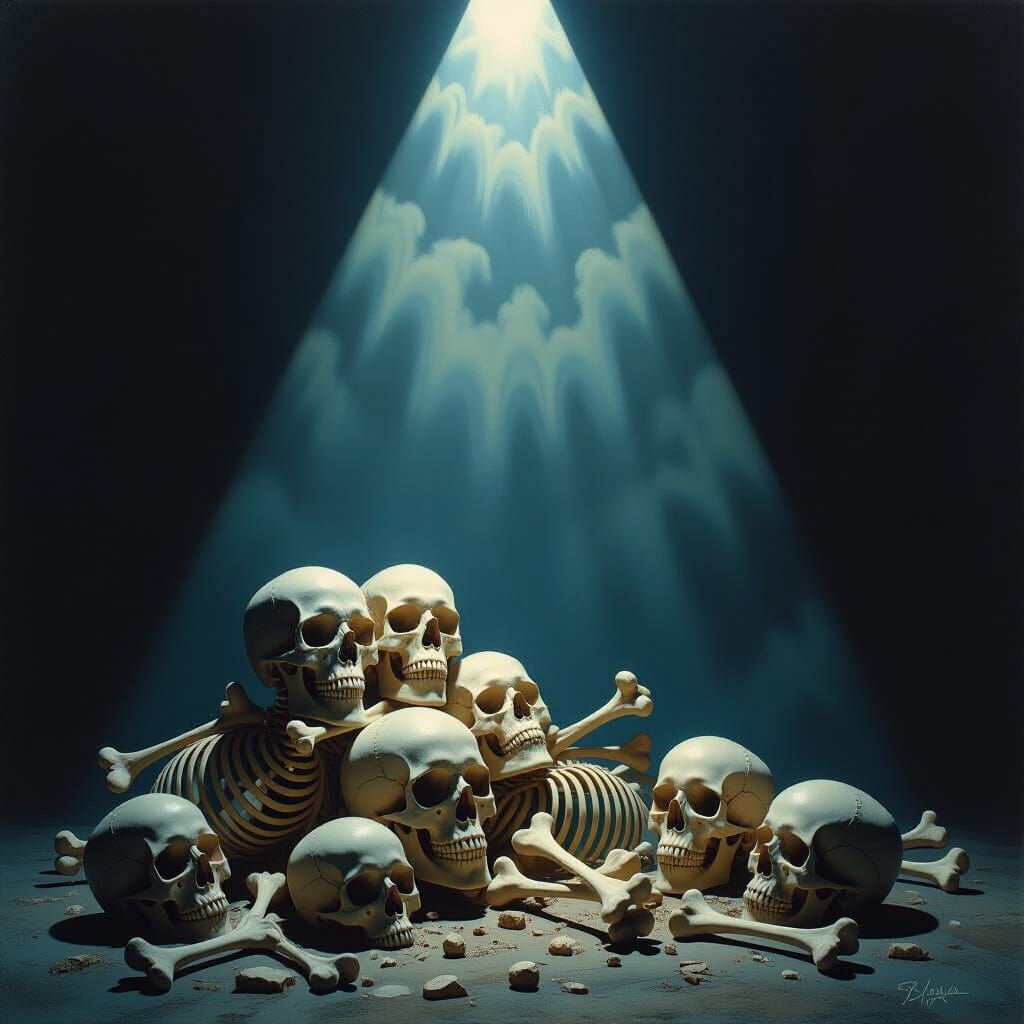 Surreal Macabre Skeletons and Skulls in Dramatic Light