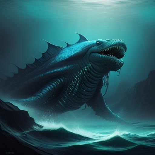 Bioluminescent Sea Monster Emerges from Ocean Depths
