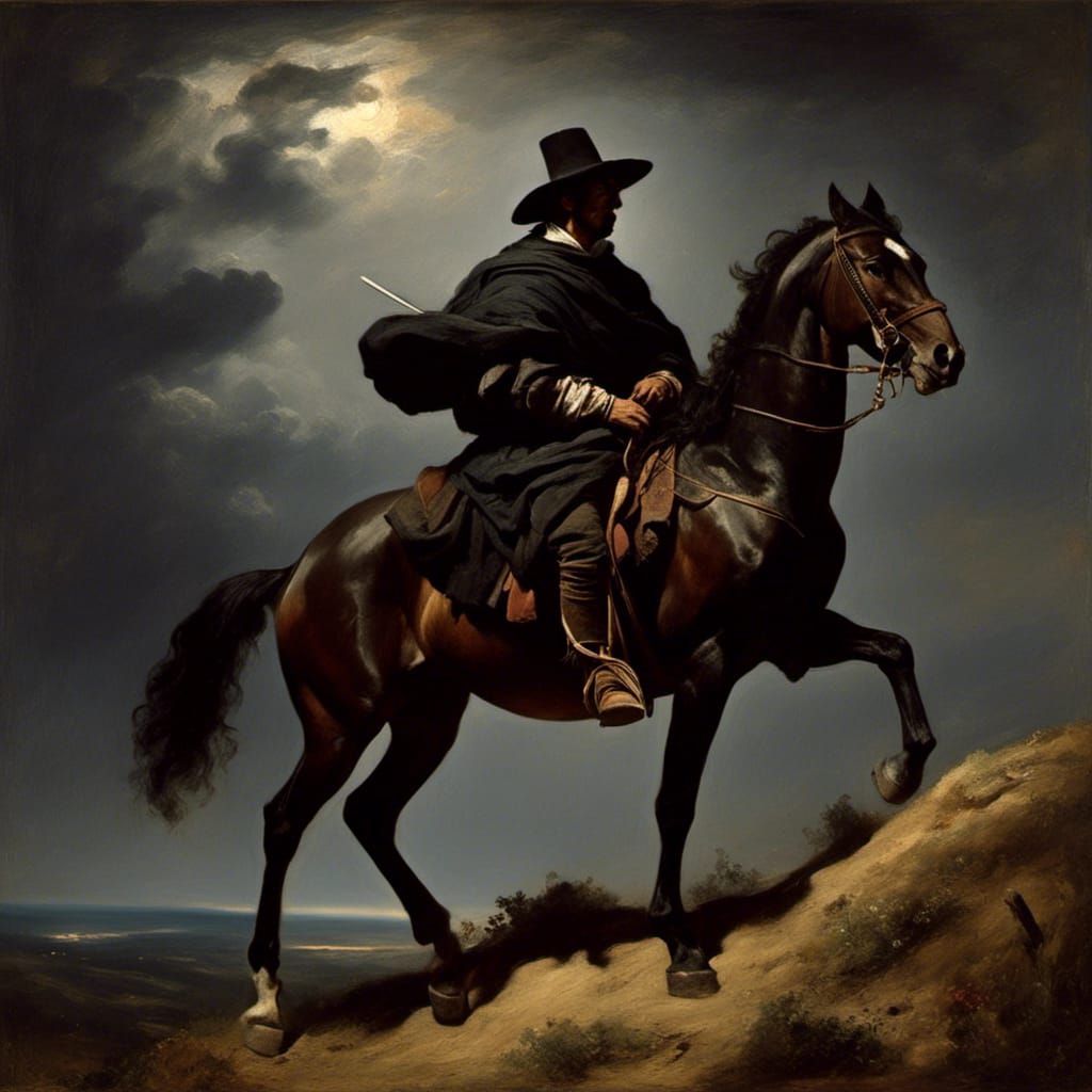 Zorro on Horseback in Dramatic Lighting