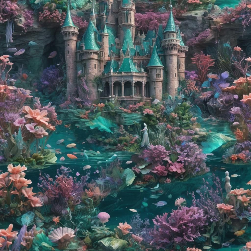 Underwater Castle with Mermaids: a Surreal Dreamscape