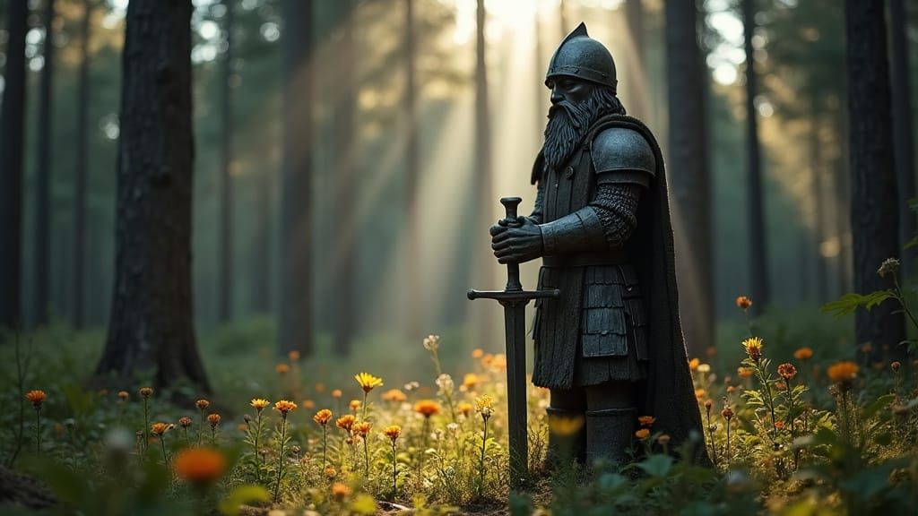 Ethereal Warrior Totem in Whimsical Forest Glade