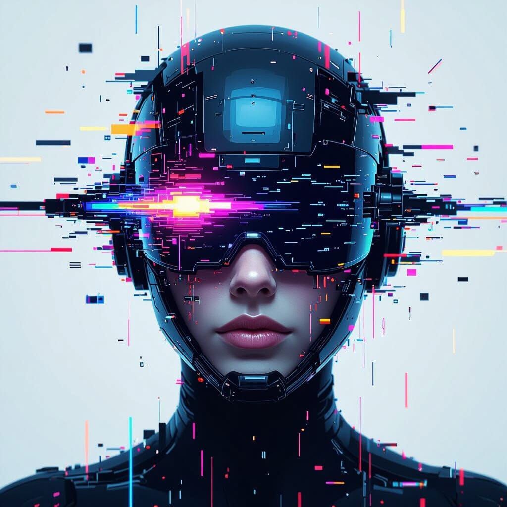Distorted Cyberpunk Face with RGB Color Shifts
