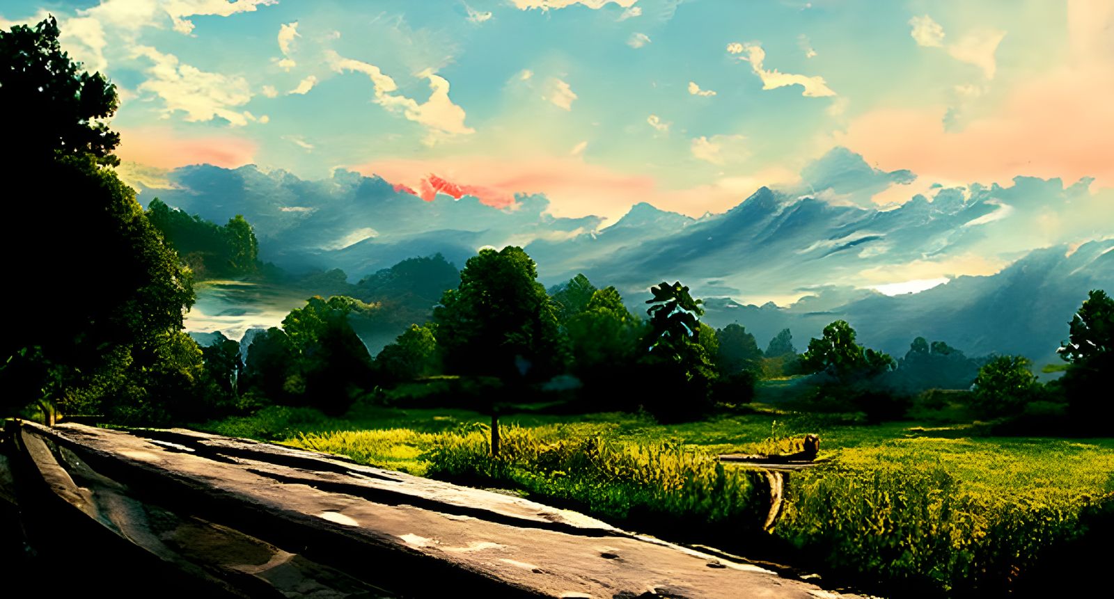 Dramatic River Road Landscape Painting