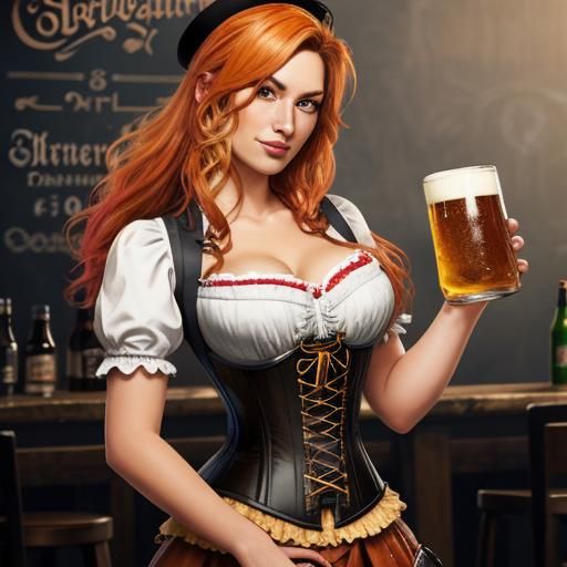 Hyperrealistic Oktoberfest Barmaid Serving Beer