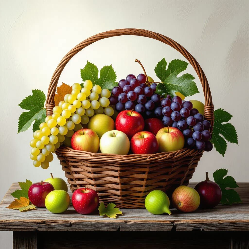 Bountiful Harvest Basket in Cinematic Digital Matte Painting...