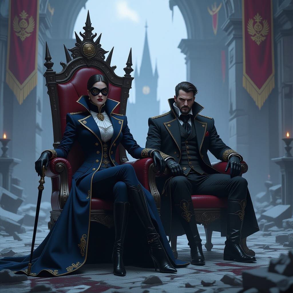 Empress Emily Kaldwin and Corvo Attano in Steampunk Style