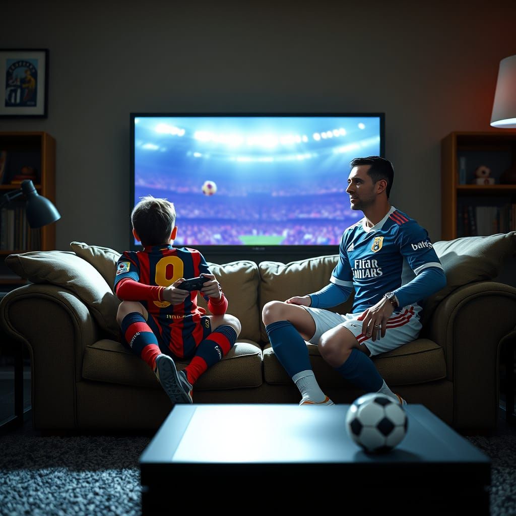 Messi and Ronaldo Playing FIFA: Lo-Fi Digital Art