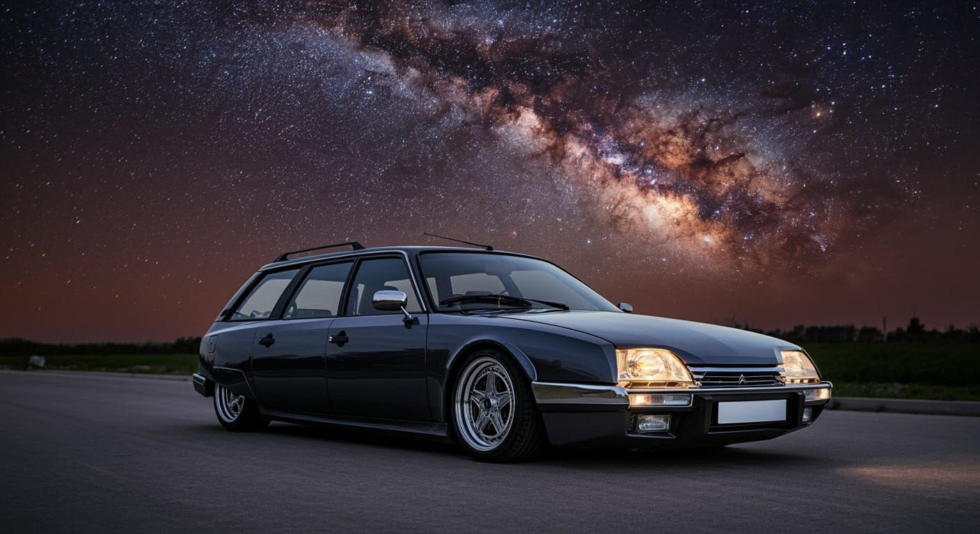 Custom Citroen CX Break Cruising Under Milky Way