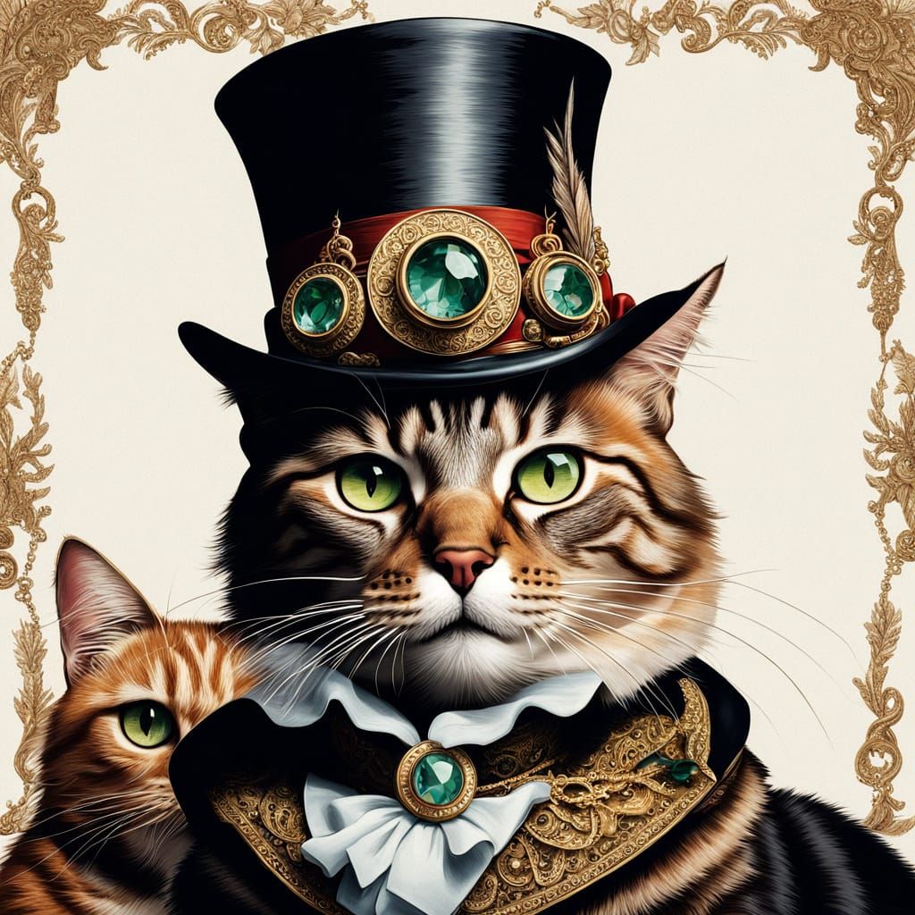 Regal Feline Treasure Keeper in Whimsical Arthur Rackham Sty...