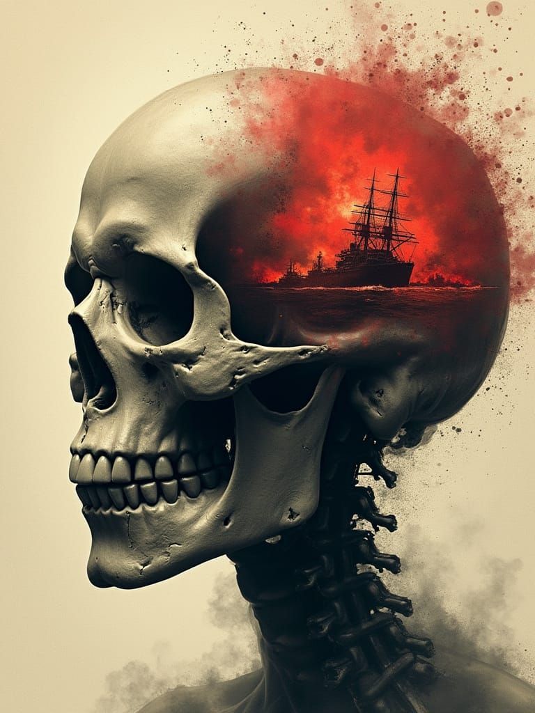 Skull with Pearl Harbor, Digital X-Ray Art