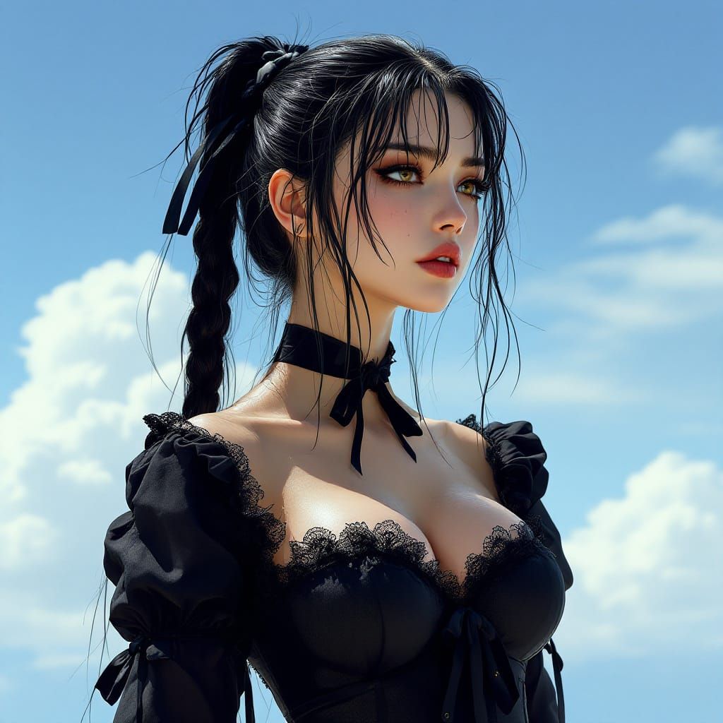 Gravure Portrait of a Japanese Maid in Studio Ghibli Style