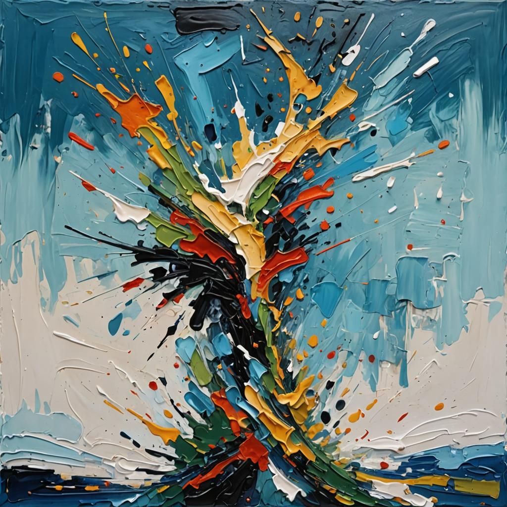 Abstract Impasto Painting in Gouache Style