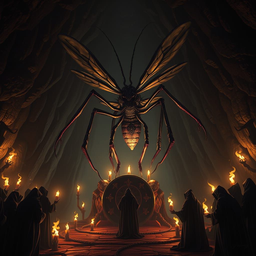 Eldritch Insect God in Dark Fantasy Cavern