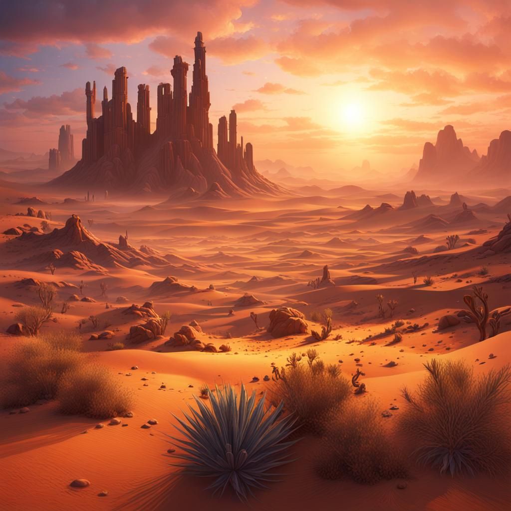 Fantastical Desert Sunrise in Detailed Matte Painting