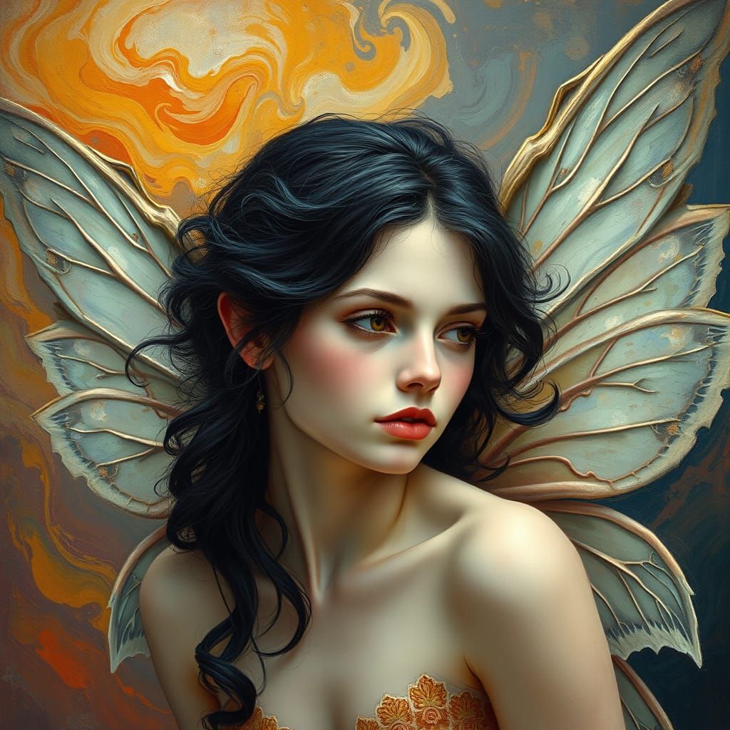 Enchanting Raven-Haired Fairy in Dreamlike State