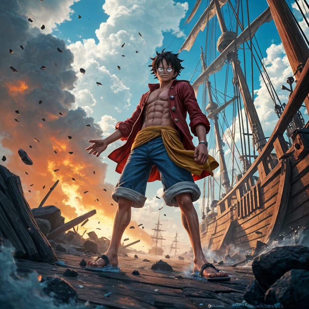 Monkey D. Luffy Battles On Deck in 3D Anime Art