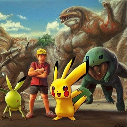 Epic Pokémon Battle Against Mole People in Oil Painting