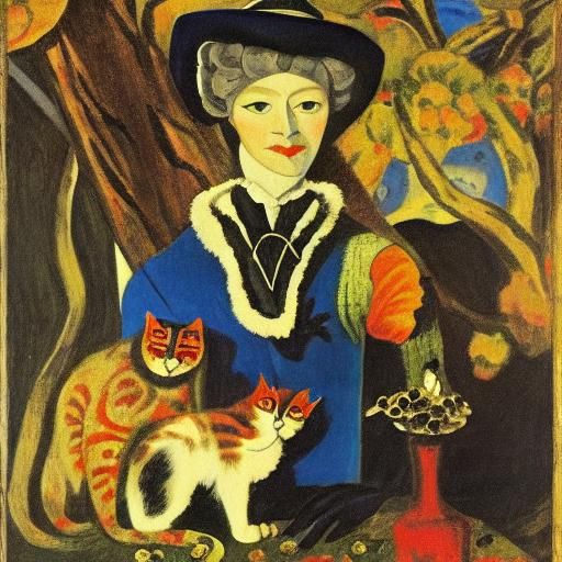 Vampire Cat Lover in Futurism Portrait Style