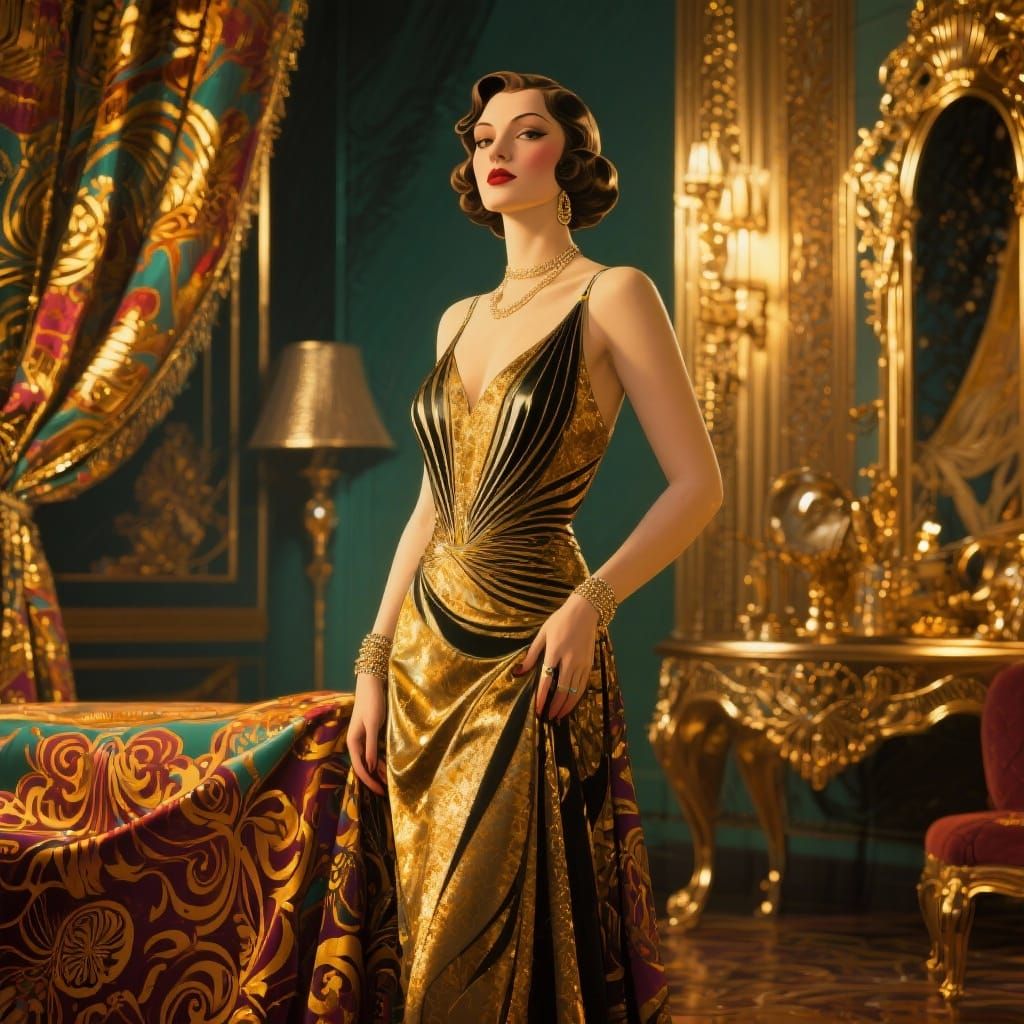 Art Deco Woman in Luxurious 1920s Room, Tamara de Lempicka S...