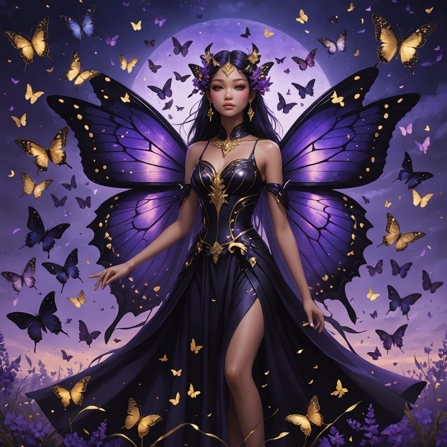 Dark Butterfly Goddess in 3D Anime Art