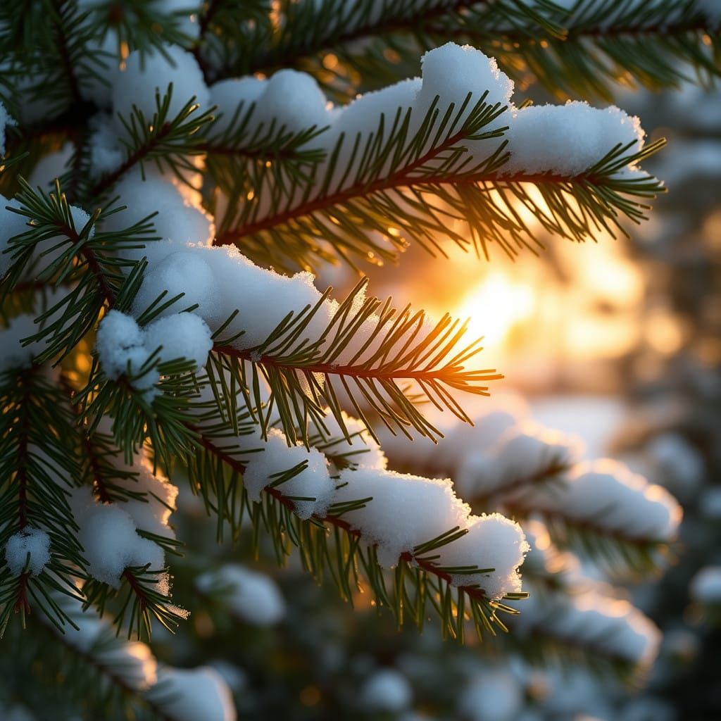 Serene Pine Tree Scene in Golden Sunrise Light