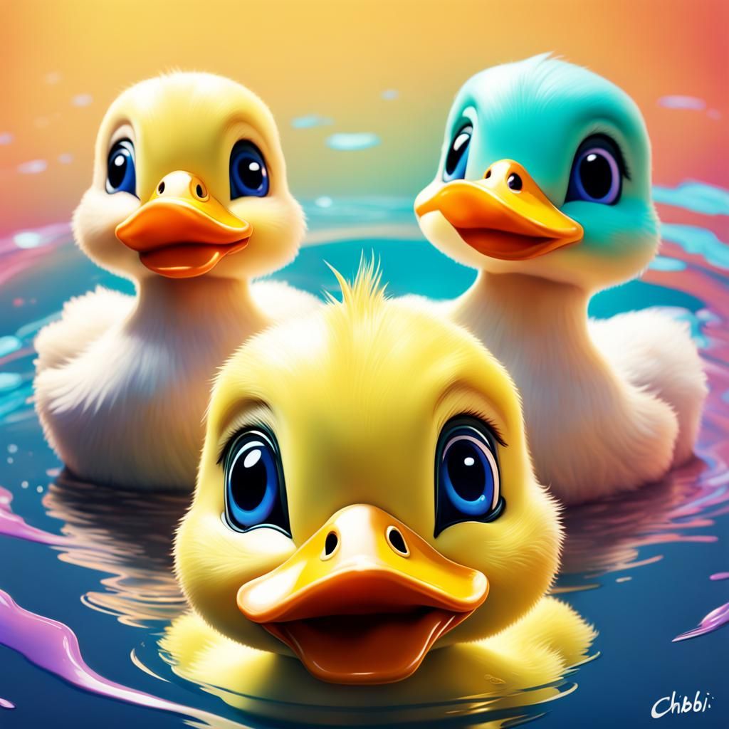 Hyperrealistic Chibi Baby Ducks in Pixar Style