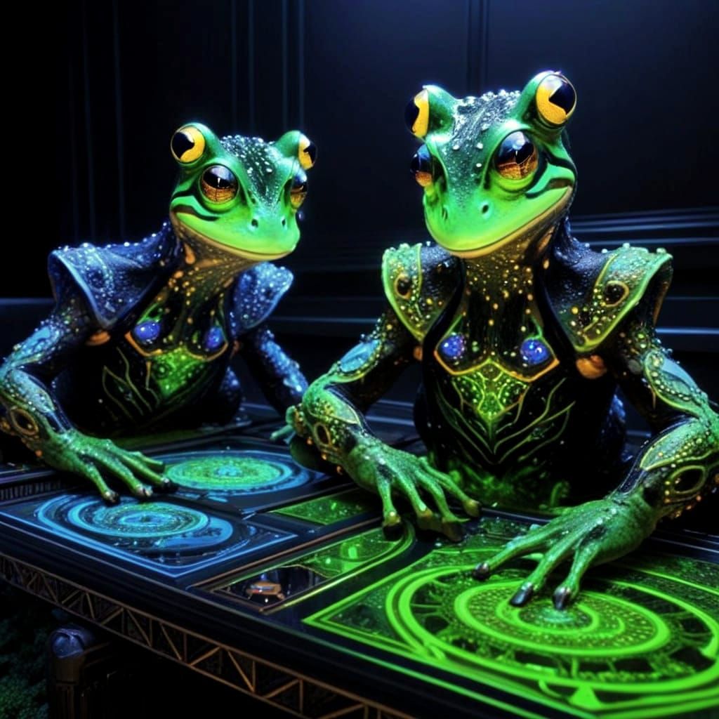 Mandelbrot Frogs in Art Deco Neon Hyperrealism