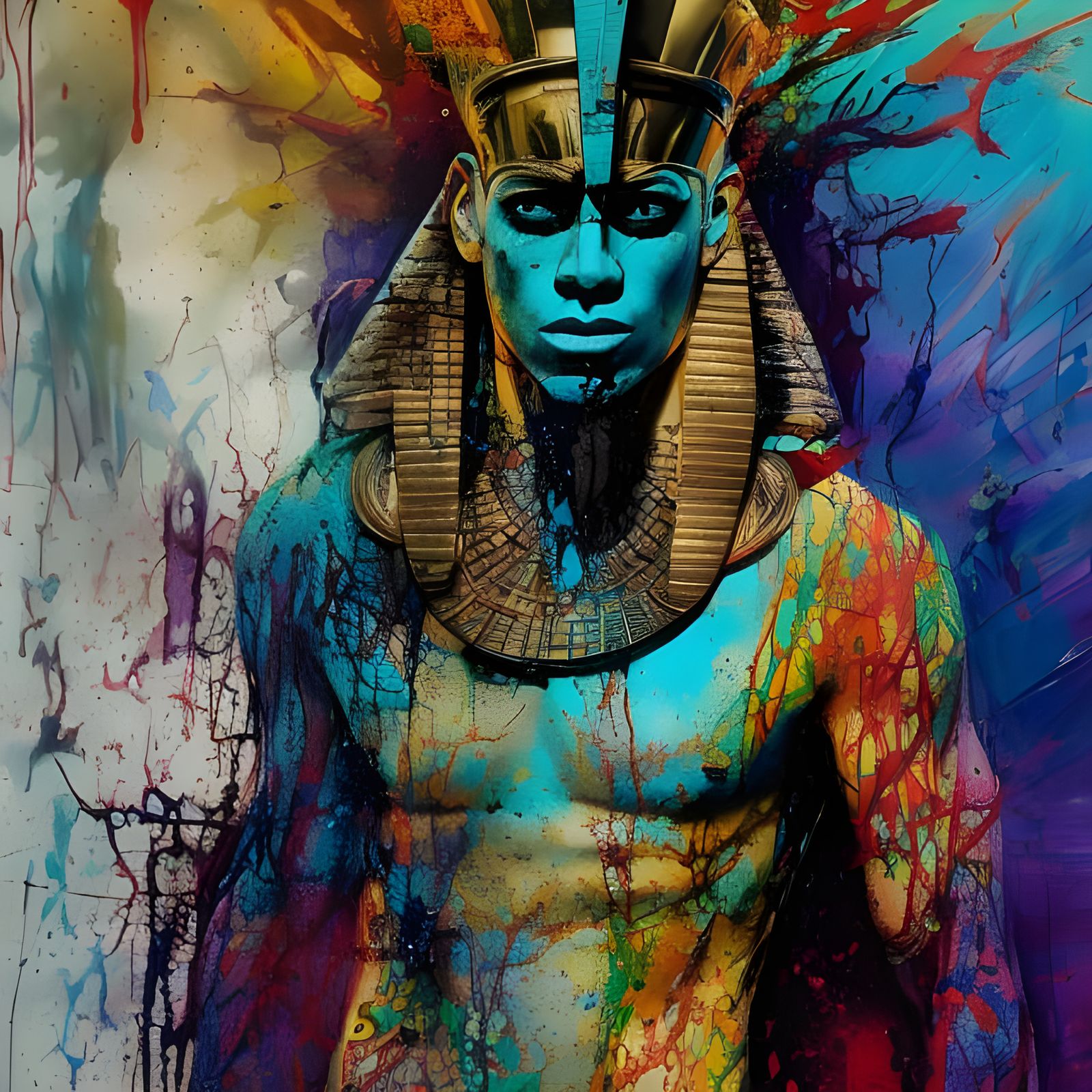Colorful Pharaoh in Ancient Egypt, Digital Art