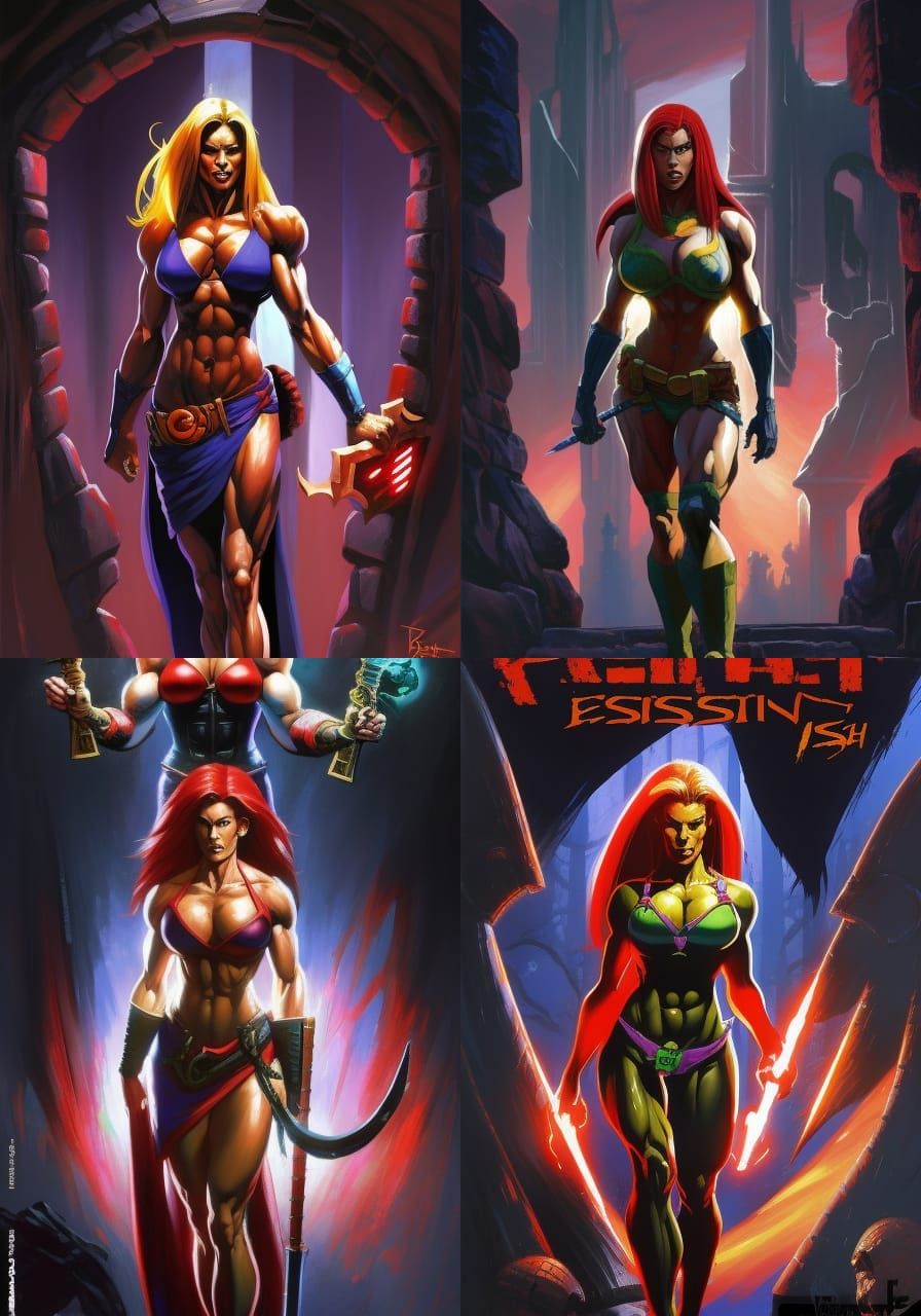 Female Bodybuilder as Fighting Game Character in Comic Art