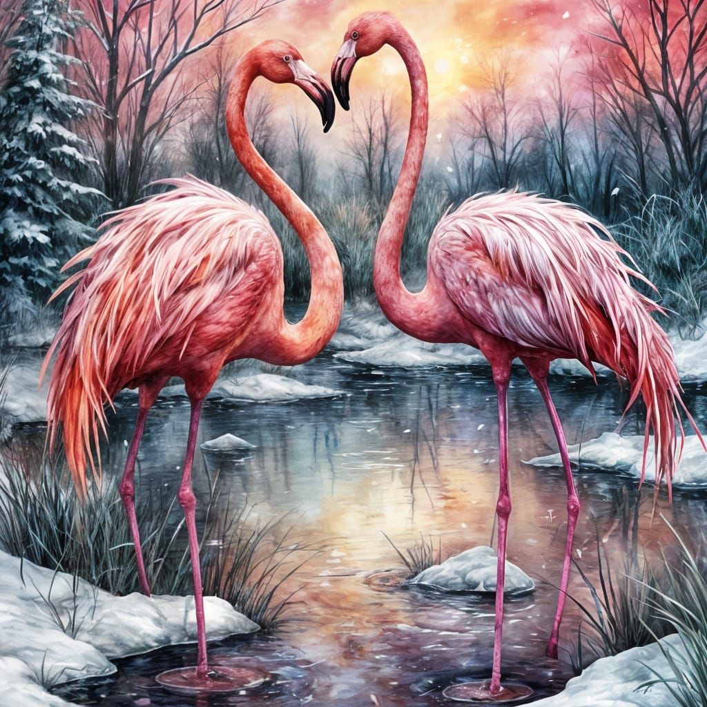 Flamingos in a pond