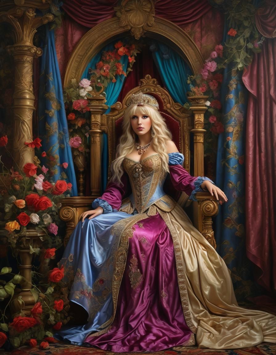 a painting of a woman in a renaissance dress,