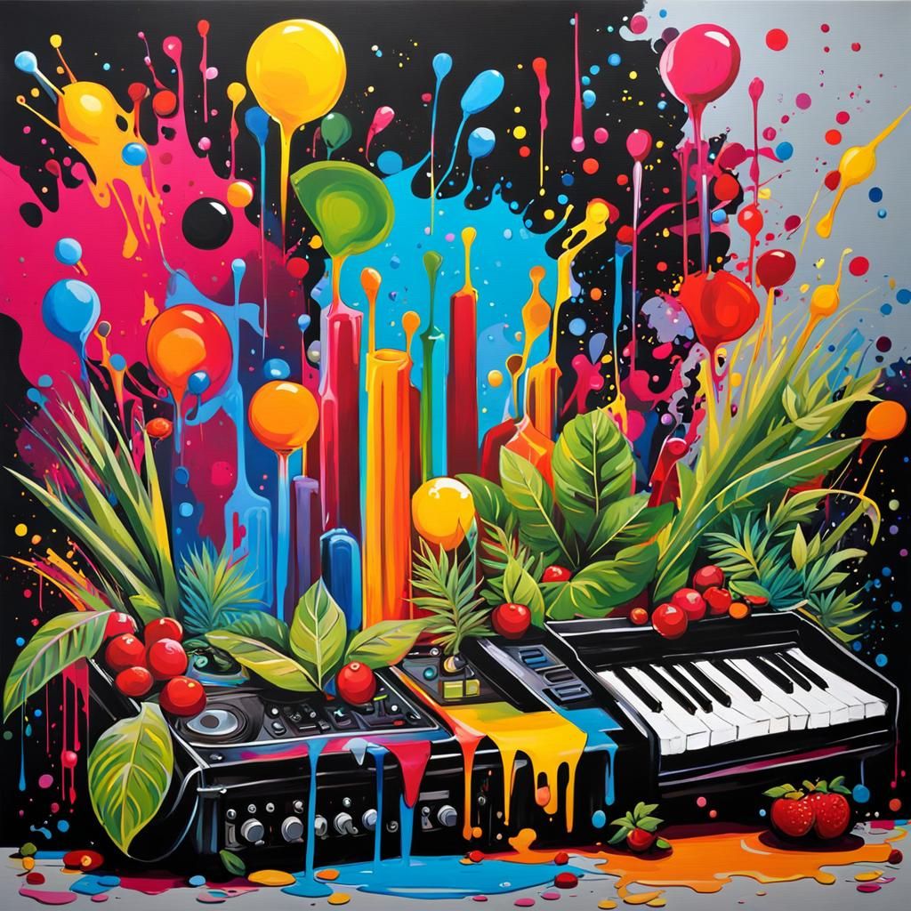 Musical Plant Party in Graffiti Splash Art Style