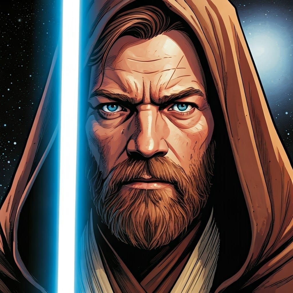Star Wars Jedi Master Obi-Wan Kenobi in Comic Book Style