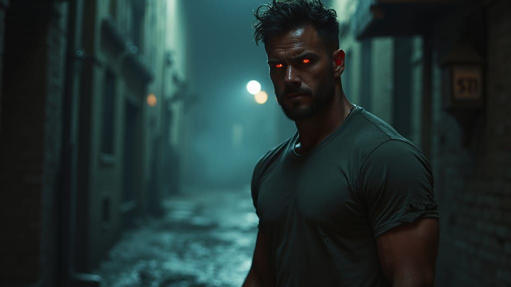 Gritty Urban Enforcer Basks in Dark Alley Shadows
