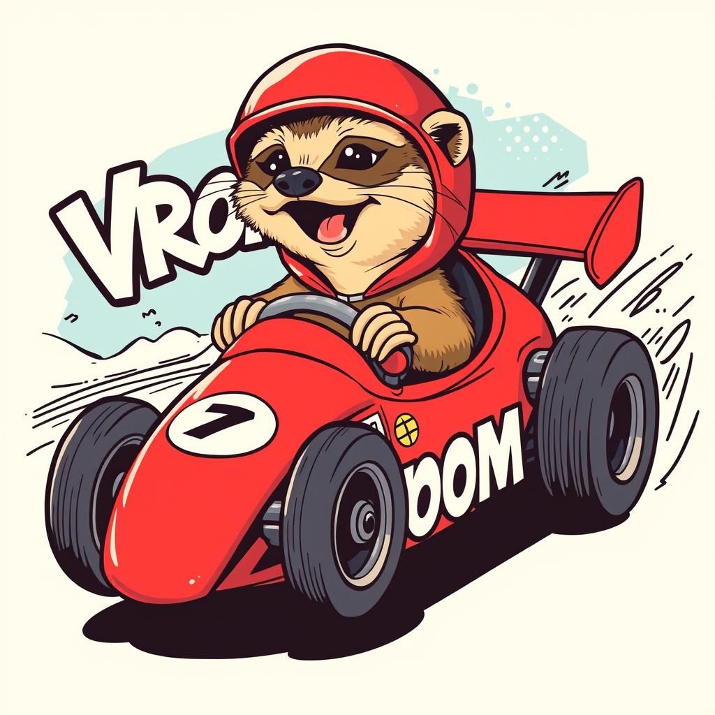 Sloth Races in Red Car: Comic Book Art