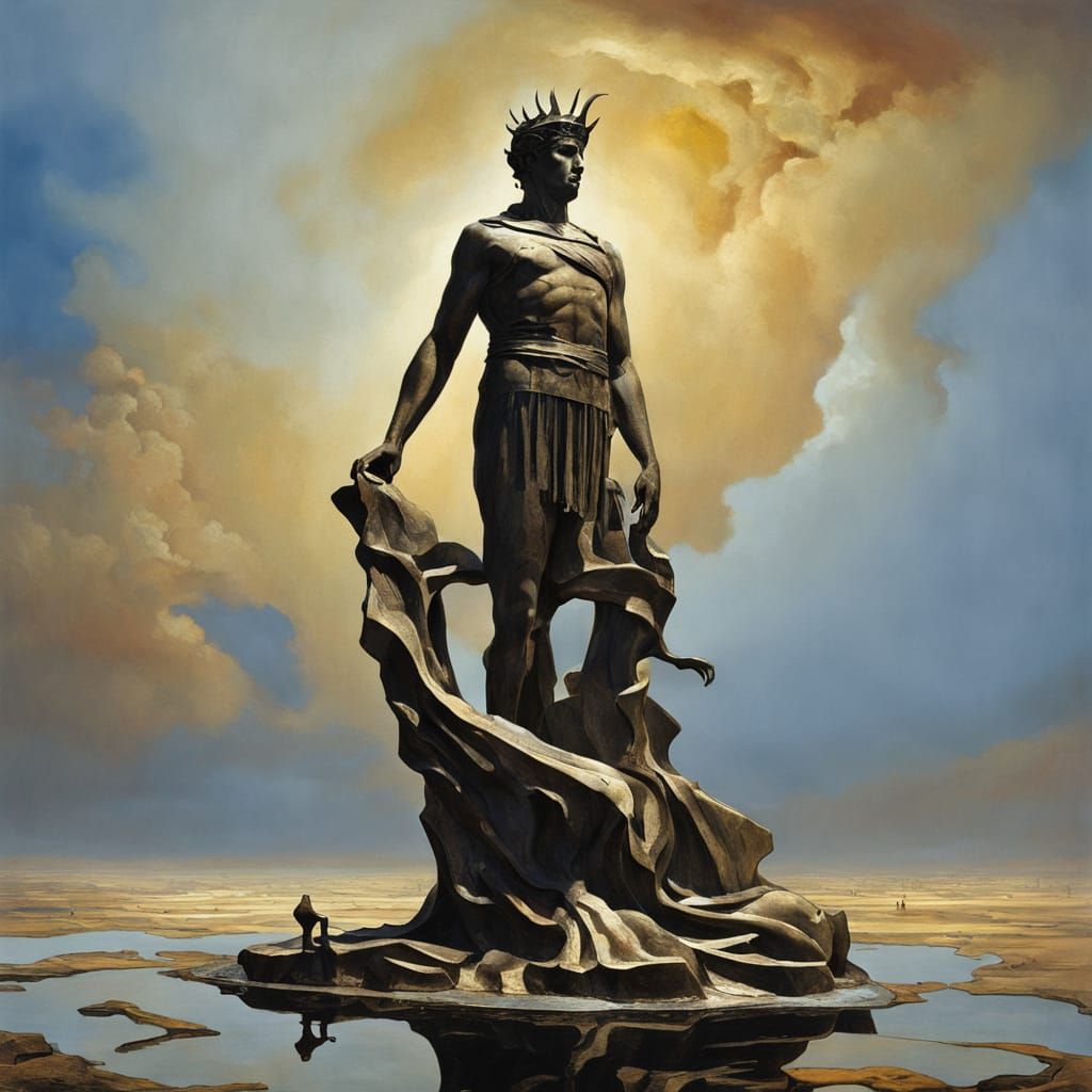 Melting Colossus of Rhodes in Surreal Dreamscape