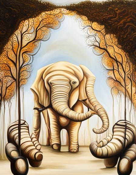 Surreal Melting White Elephant Oil Painting