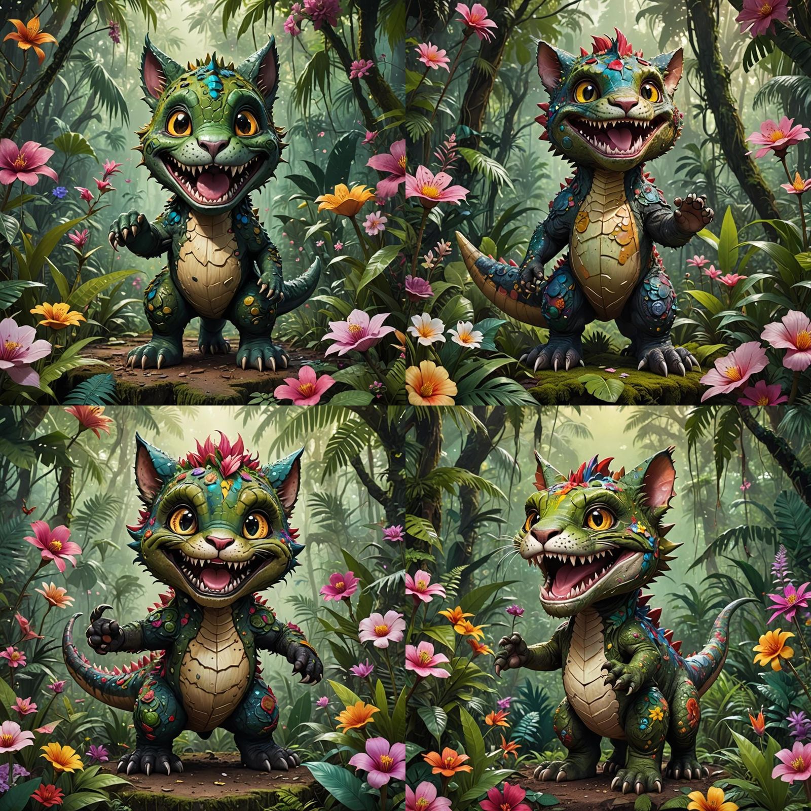 Baby Dinosaur Cat in Wes Anderson Style