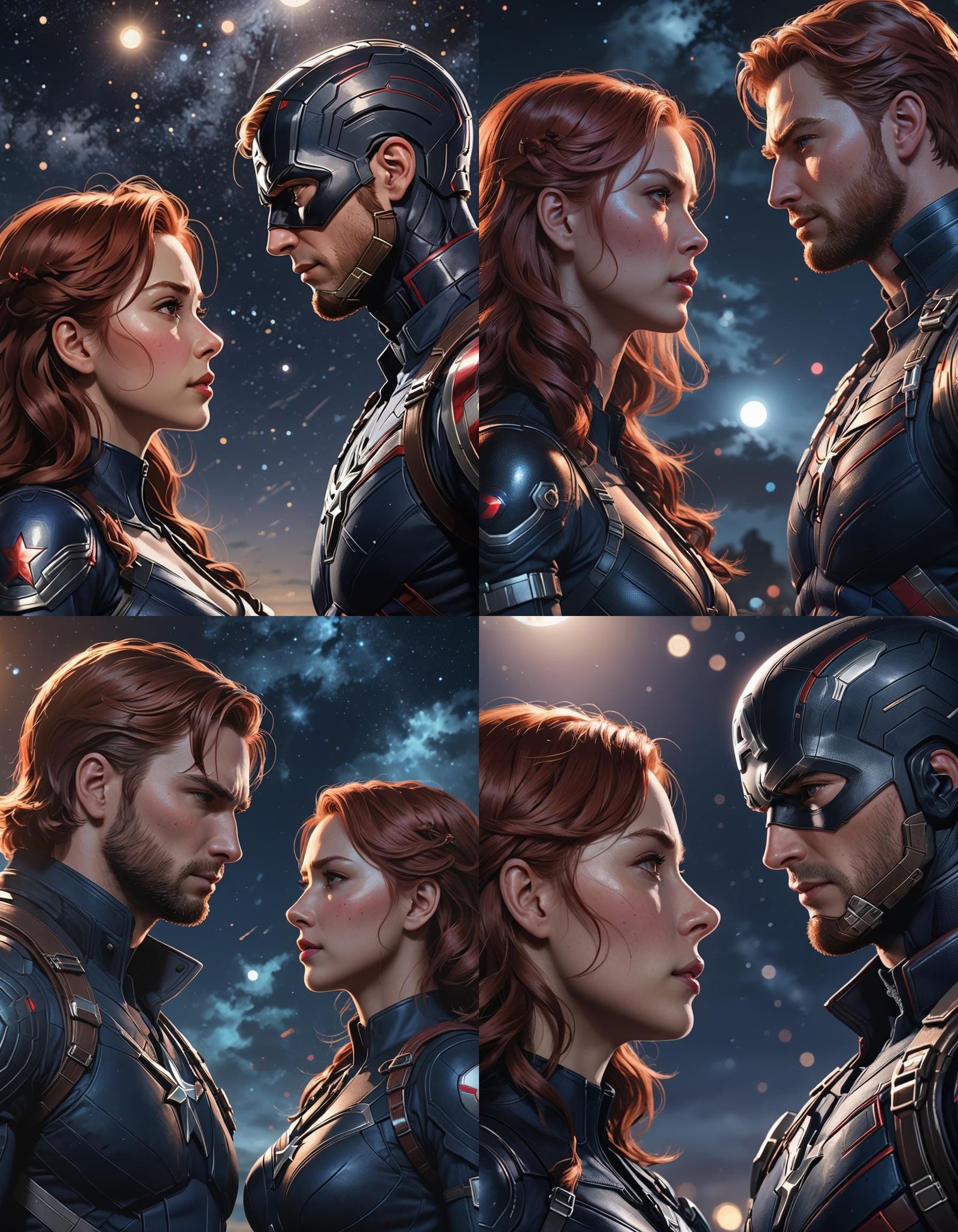 Romantic Black Widow and Captain America Anime Art