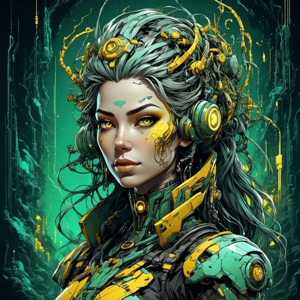 Intergalactic Astral Queen Portrait in Cyberpunk Style
