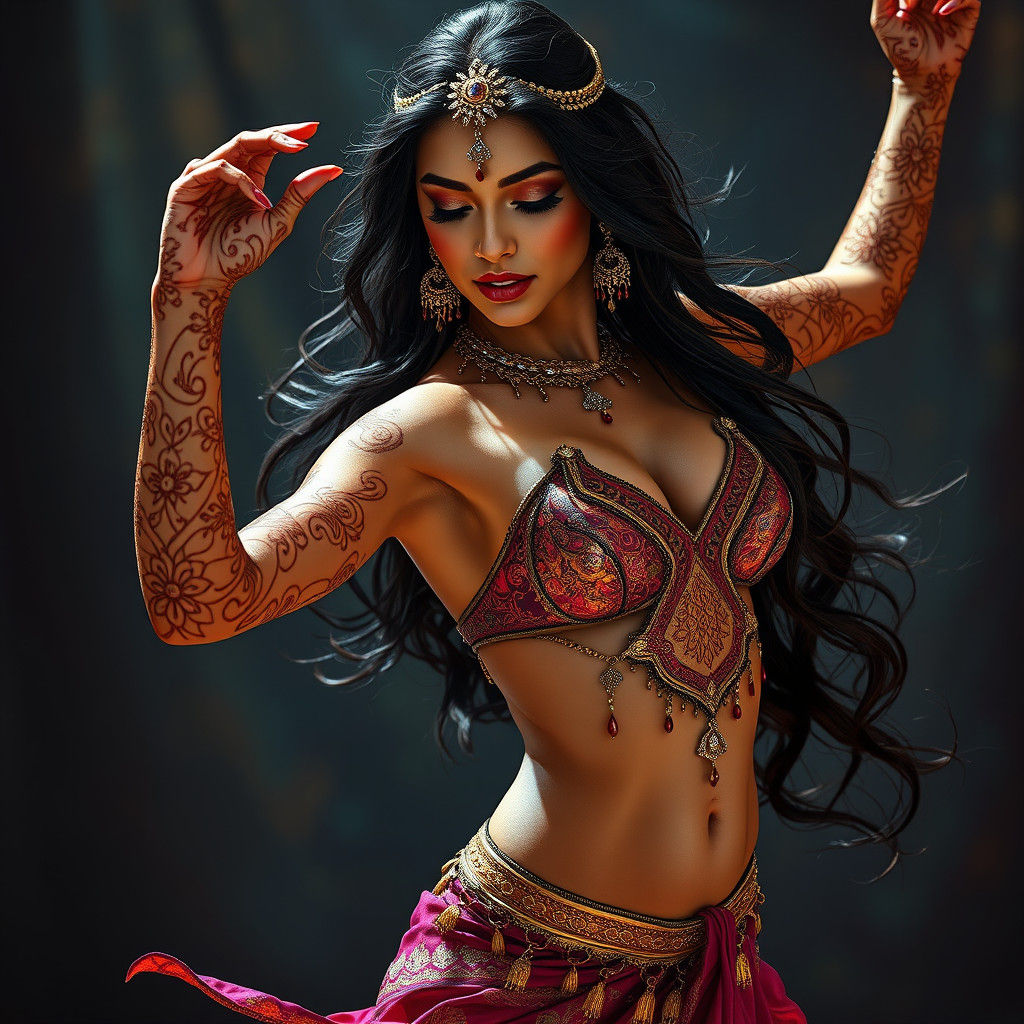 Exotic Dancer with Shimmering Henna, Photorealistic Style