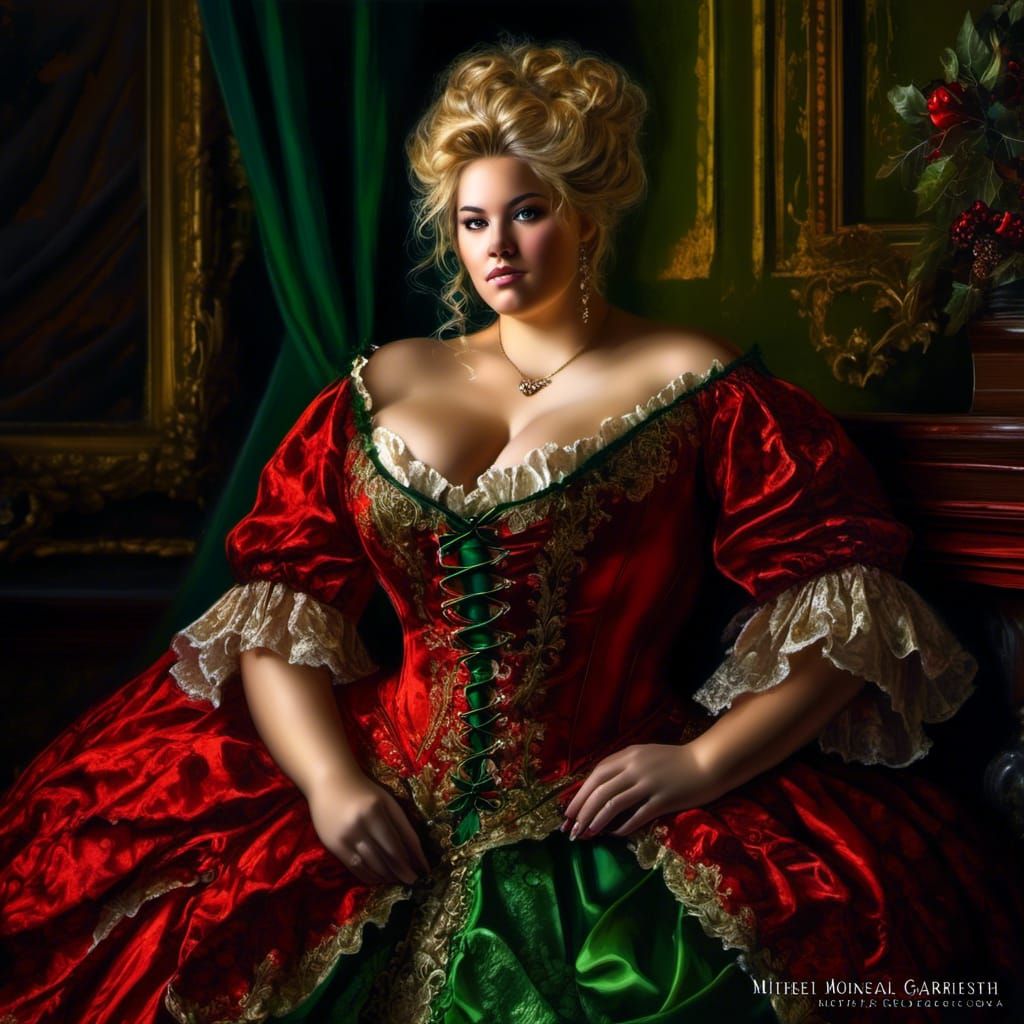 Rococo Woman in Red Gown, Fine Art Portrait