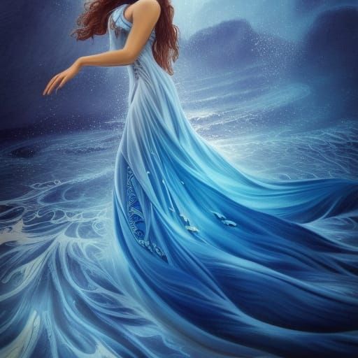 Ocean Wave Dress: Detailed Fantasy Art