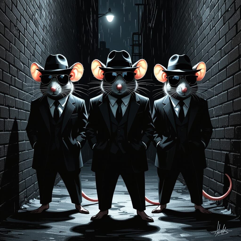 Gangster Mice in Dark Alley, Noir Comic Style
