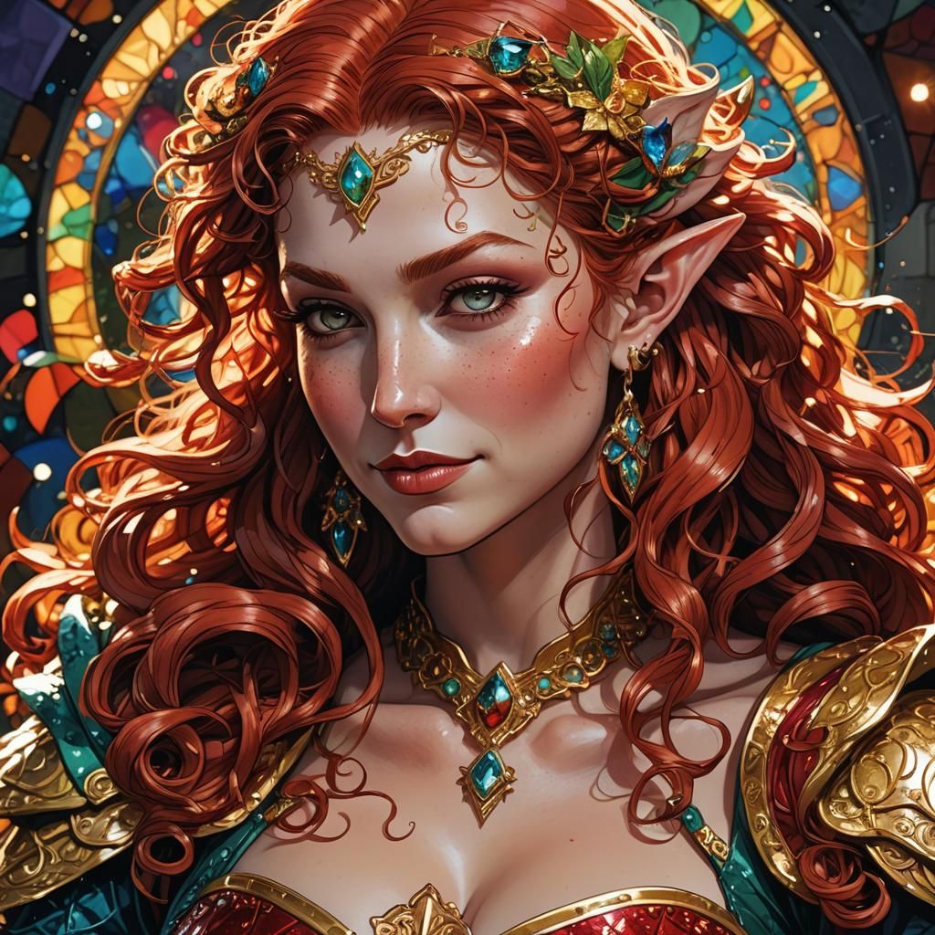 Fantasy Elf Portrait in Vibrant Comic Book Style