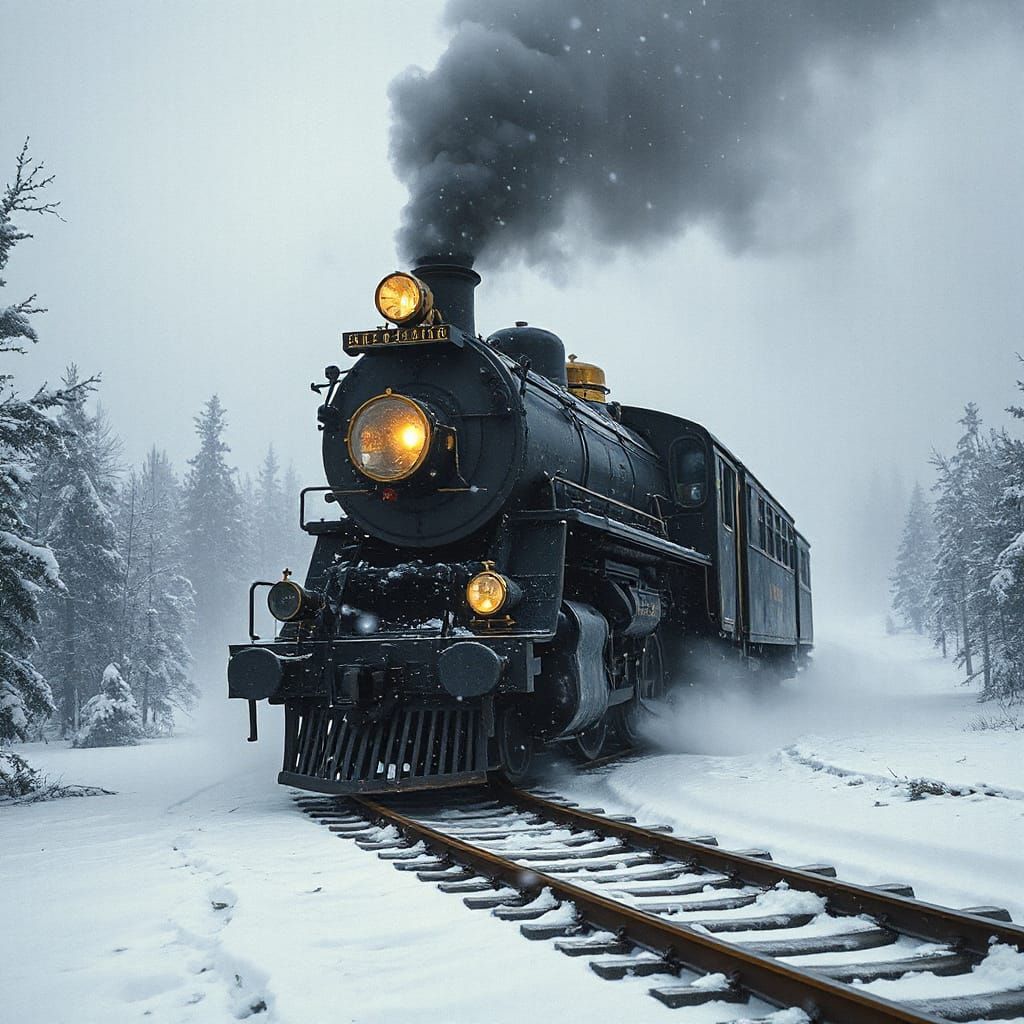 Steampunk Train in Blizzard: A Beacon of Warmth